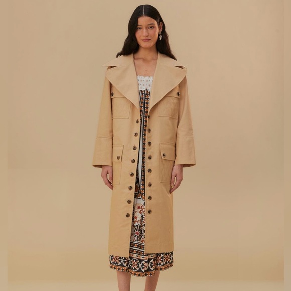 Farm Rio Pockets Over Nude Trench Coat - Picture 5 of 11